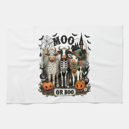 モーかブーハロウィンの牛 キッチンタオル (横)