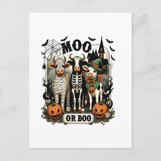 モーまたはブーハロウィーンカウ ポストカード (正面)