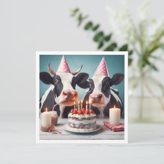 モーもう終わりだ！牛の誕生日、農園の誕生日招待状 カード (スタンド正面)