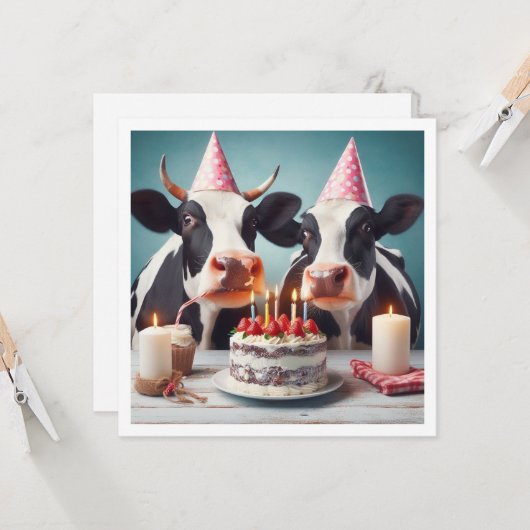 モーもう終わりだ！牛の誕生日、農園の誕生日招待状 カード (正面/裏面インサイチュ)