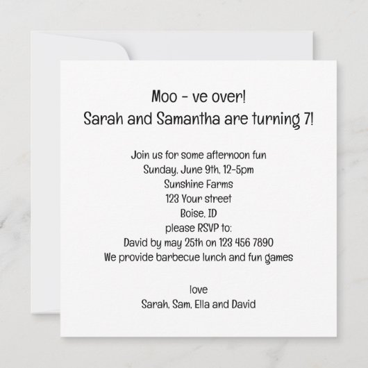 モーもう終わりだ!牛の誕生日、農園の誕生日招待状 カード (裏面)