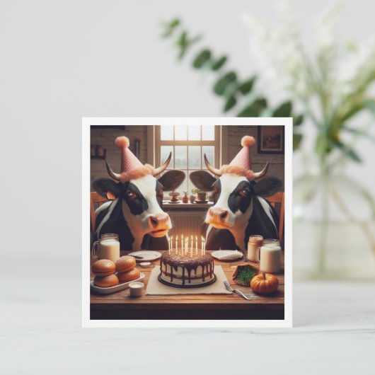 モーもう終わりだ!牛の誕生日、農園の誕生日招待状 カード (スタンド正面)