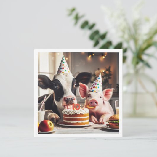 モーもう終わりだ！牛の誕生日、農園の誕生日招待状 カード (スタンド正面)