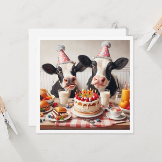 モーもう終わりだ！牛の誕生日、農園の誕生日招待状 カード (正面/裏面インサイチュ)