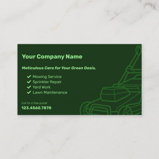 モーア概要カスタムダークグリーン芝生メンテナンス 名刺 (正面)