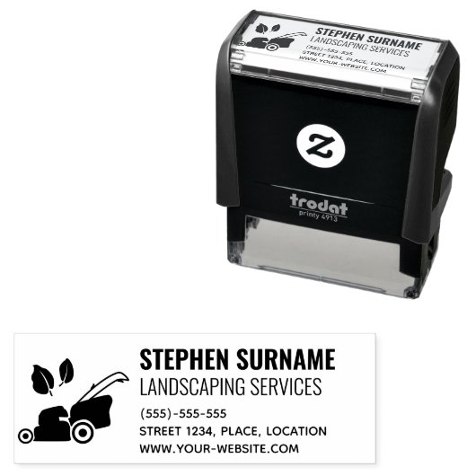 モーア気にーとリーフのアイコン付き芝生またはランドスキャパー セルフインキングスタンプ (インサイチュ)