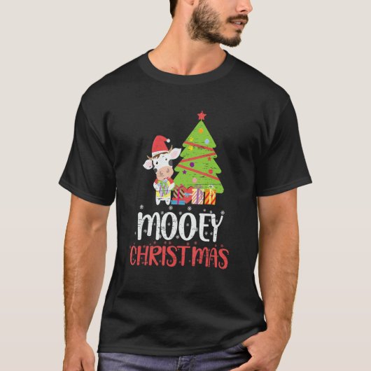 モーイ・クリスマス・サンタクロース・雌牛・牧場・農家 Tシャツ (正面)