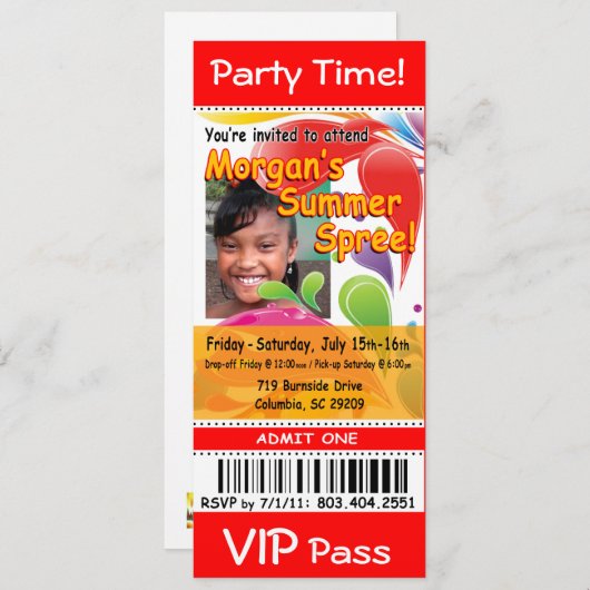 モーガンの夏の酒宴VIPのチケットの写真のパーティー(赤い) 招待状 (正面/裏面)