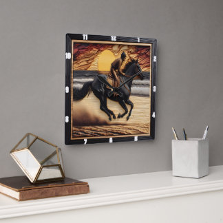 モーガンサンドレース：ウッド焼きクラフト スクエア壁時計