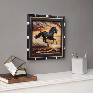 モーガンビーチレース:シャーレッド・ウッド・アート スクエア壁時計