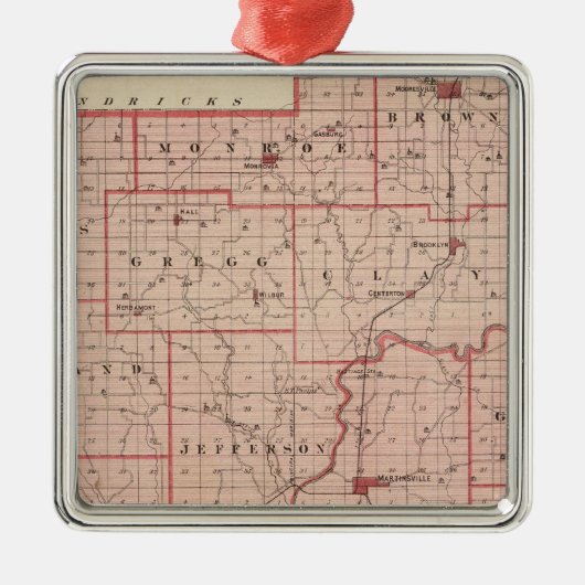 モーガン郡とムーアビルの地図 メタルオーナメント (正面)