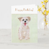 モーキーの犬の誕生日折りたたみカード カード (黄色い花)