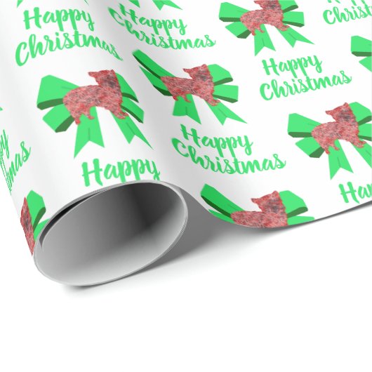 モーキーキュートクリスマスシルエット犬&ボウホワイト ラッピングペーパー (ロールコーナー)