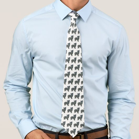 モーキードッグシルエットイエロー&ブルーホワイトタイ ネクタイ