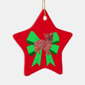 モーキードッグシルエットレッド&グリーンボウクリスマス セラミックオーナメント (右)