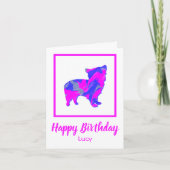 モーキーピンク&ブルーシルエットドッグおもしろい誕生日 カード (正面)