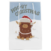 モークリスマスかわいいシャギーのハイランド牛サンタ ミディアムペーパーバッグ (裏面)