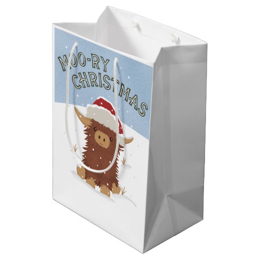 モークリスマスかわいいシャギーのハイランド牛サンタ ミディアムペーパーバッグ (裏面アングル)