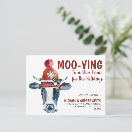 モークリスマス休暇引越し用バイキング牛ニューホーム 案内ポストカード (スタンド正面)