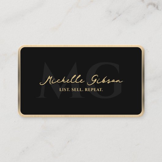 モーゲージエレガント不動産仲介業者ブラックフェイク金ゴールド縁ど 名刺 (正面)