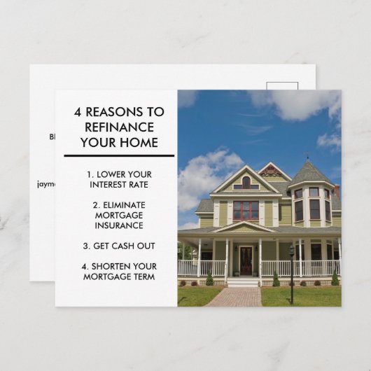 モーゲージ会社ホームリファイナンス理由マーケティング ポストカード (正面/裏面)