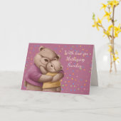 モーザリング日曜母ママかわいいクマの抱擁 カード (黄色い花)