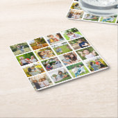 モーションメモリ:カスタマイズ可能な16枚のフォトコラージュ スクエアペーパーコースター (アングル)