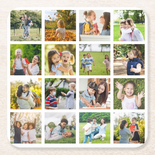 モーションメモリ:カスタマイズ可能な16枚のフォトコラージュ スクエアペーパーコースター (正面)