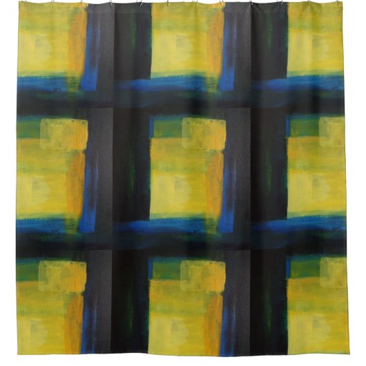 "モーション"青と黄色のシャワーカーテン シャワーカーテン (正面)