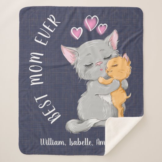 モースの日の贈り物、かわいい猫ピンクのハート家族の愛 シェルパブランケット (正面)