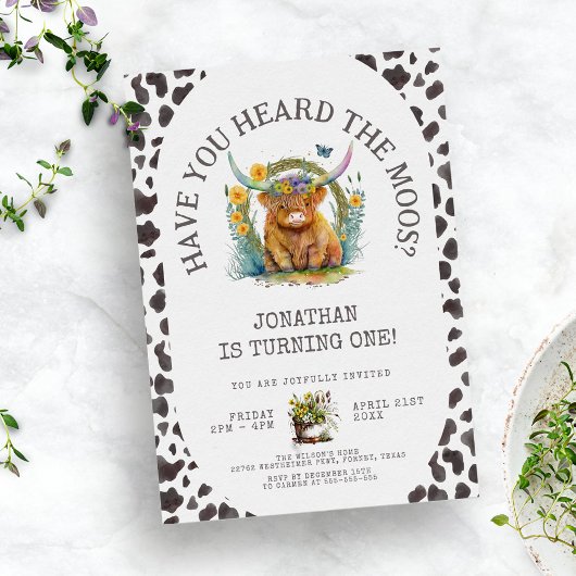 モーズカウズプリント1歳の誕生日 招待状