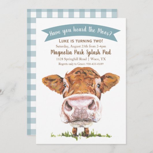 モーズ牛誕生日招待状 招待状 (正面/裏面)