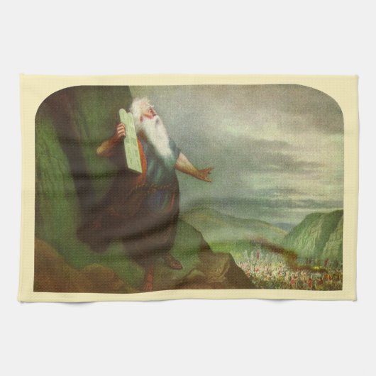 モーセと十戒、ヴィンテージ宗教 キッチンタオル (横)