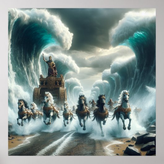 モーセは紅海の聖書の聖句アート、出エジプトを分ける ポスター (正面)