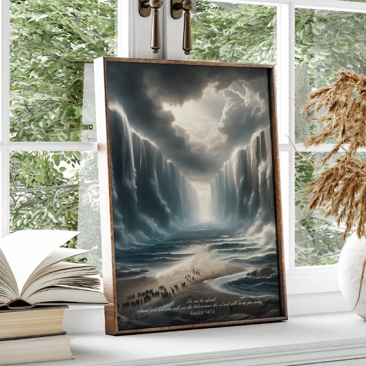 モーセは紅海の聖書の聖句アート、出エジプトを分ける ポスター