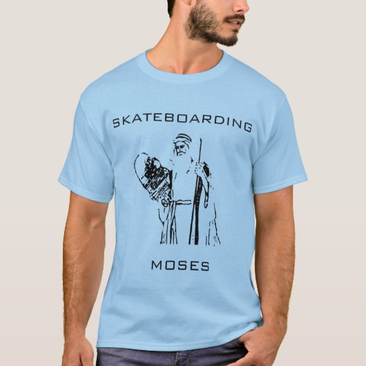 モーゼのスケートボードをする元のデザイン Tシャツ (正面)