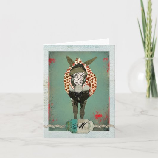 モーゼの赤いバラのモノグラムNotecard ノートカード (正面)