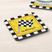 モータレースフ市松模様にァンフラグ名パーソナライズされた コースター (左側)