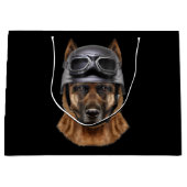 モーターのバイクもしくは自転車に乗る人用のドイツ羊飼い犬ヘルメットギフト ラージペーパーバッグ (正面)