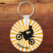 モータークロスエクストリームスポーツオレンジ日が差すことデイト キーホルダー (正面)