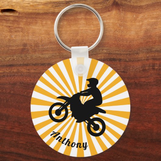 モータークロスエクストリームスポーツオレンジ日が差すことデイト キーホルダー (正面)