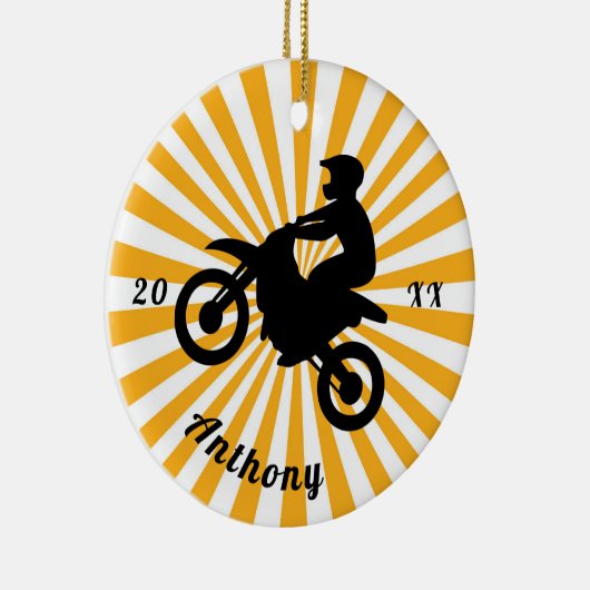 モータークロスエクストリームスポーツオレンジ日が差すことデイト セラミックオーナメント (右)