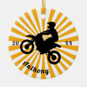 モータークロスエクストリームスポーツオレンジ日が差すことデイト セラミックオーナメント (正面)