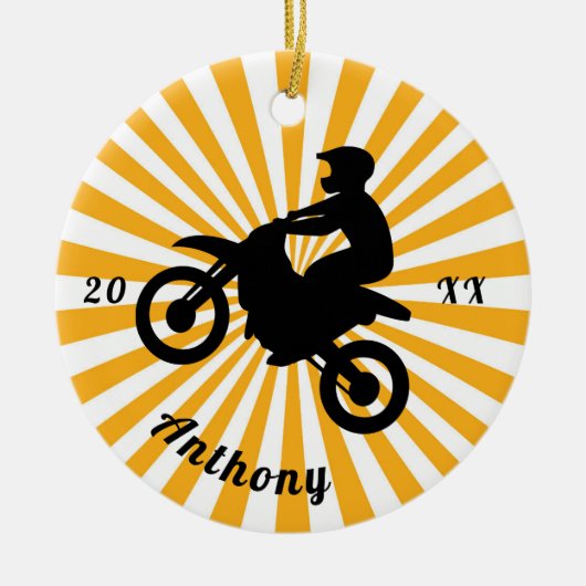 モータークロスエクストリームスポーツオレンジ日が差すことデイト セラミックオーナメント (正面)