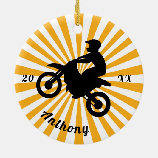 モータークロスエクストリームスポーツオレンジ日が差すことデイト セラミックオーナメント (裏面)