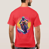 モーターサイクリストのレーシングダイナミックイラストレーション Tシャツ (裏面)