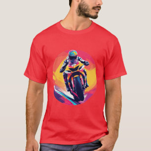 モーターサイクリストのレーシングダイナミックイラストレーション Tシャツ