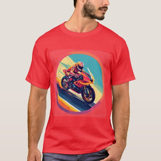 モーターサイクリストのレーシングダイナミックイラストレーション Tシャツ (正面)