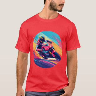 モーターサイクリストのレーシングダイナミックイラストレーション Tシャツ