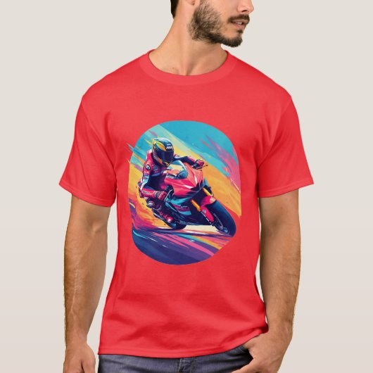 モーターサイクリストのレーシングダイナミックイラストレーション Tシャツ (正面)